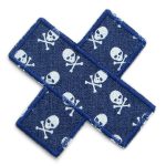 Pflaster Jeansflicken Totenköpfe dunkelblau, 9 cm