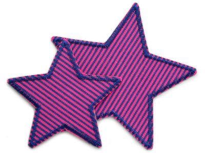 Stern Jeans Aufnäher aus pink-dunkelblau gestreiftem Jeansstoff, 2 Größen 7,5 cm und 10 cm, Stern-Bügelflicken sternförmig für Kinderhosen handmade Berlin