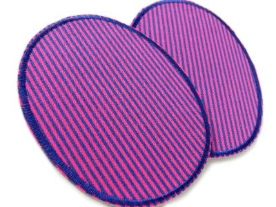 Ovale pink-blaue Jeansflicken aus Jeansstoff, dunkelblaue Streifen auf Pink mit blauer Umrandung, Knieflicken 8 x 10 cm oder 10 x 12 cm handmade Berlin Piratenbande