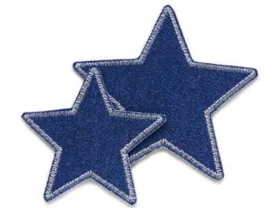 Stern Bügelflicken aus dunkelblauem Jeansstoff mit Rand in hellgrau, 2 Größen – Stern-Aufnäher 7,5 cm und 10 cm, Bügelflicken für Kinderhosen und Erwachsene handmade Berlin