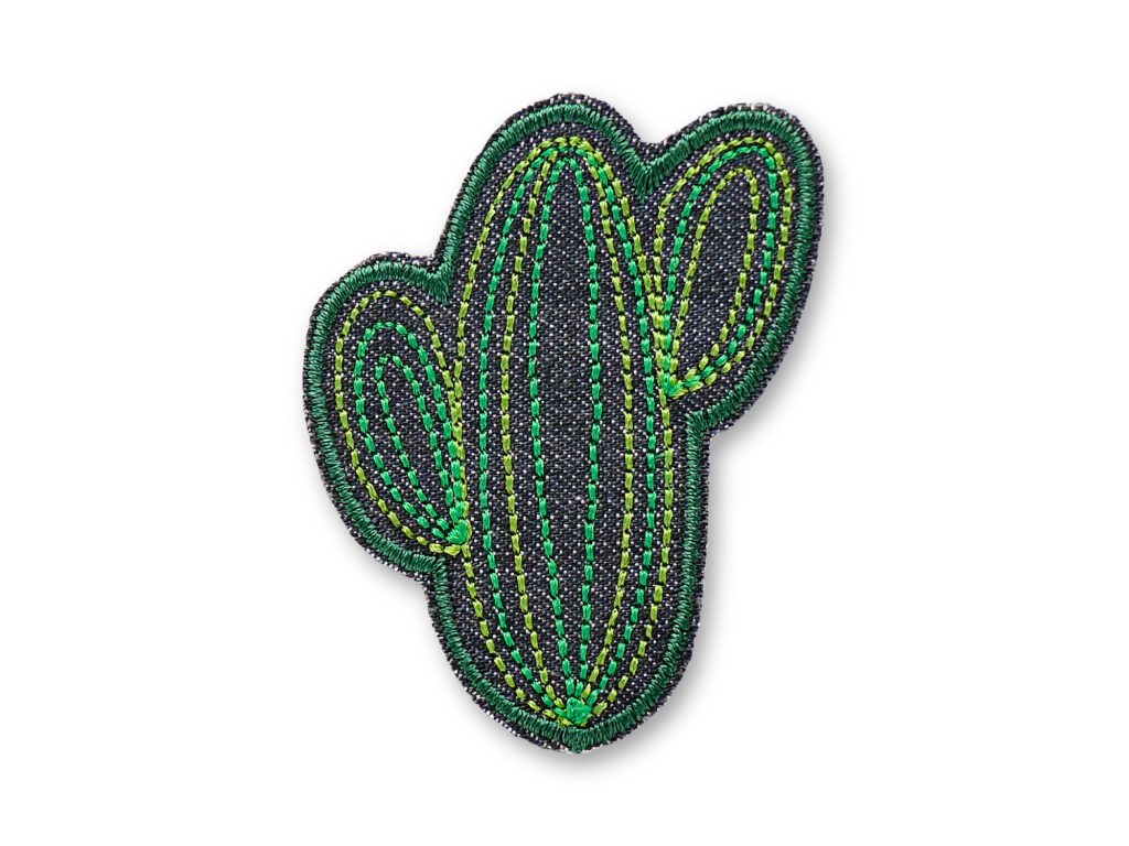 Kaktus Jeansflicken Patch 6,5 x 5 cm aus dunkelgrauem Jeansstoff mit grüner Kaktus-Stickerei, Kaktus-Bügelpatch handmade Berlin