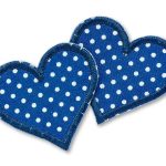 2 Herz Patches Pünktchen blau, 5,5 x 5 cm, Aufnäher Flicken