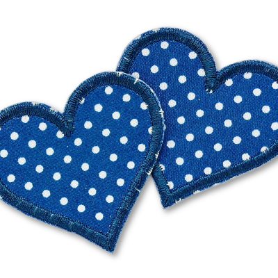 2 Herz Patches Pünktchen blau, 5,5 x 5 cm