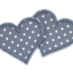 2 Herz Patches Pünktchen grau, 5,5 x 5 cm, Aufbügler Flicken