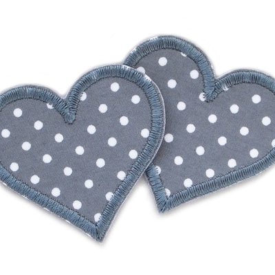 2 Herz Patches Pünktchen grau, 5,5 x 5 cm