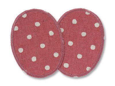 2 Pünktchen-Knieflicken aus altrosafarbenem Baumwollcanvas mit hellen Punkten, jeweils 6 x 8 cm, Bügelflicken für schmale Kinderhosen handmade Berlin