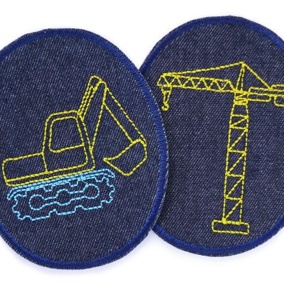 Knieflicken Baustelle, Bügelflicken für Kinder mit Bagger und Kran