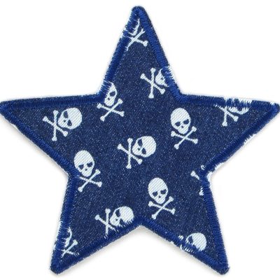 Stern Totenköpfe Jeansflicken dunkelblau, 10 cm