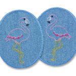 2 Knieflicken Flamingo Jeans, 8 x 10 cm - Bügelflicken für Kinderhosen