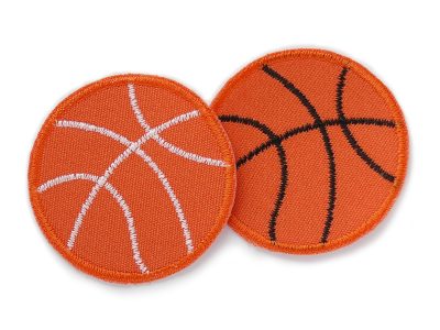 Basketball Aufnäher Patch zum aufbügeln orange, Ball Flicken für Kinder in 2 Varianten, – gestickter Basketball Bügelflicken orange Ø 6 cm aus Baumwollcanvas in orange-weiß und orange-schwarz, Kinderhosen reparieren handmade Berlin