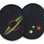 2 Knieflicken Saturn und Sterne, 8 x 10 cm