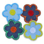 Blumen Jeansflicken, 4 Farben - 5 cm - Blüten Aufnäher Jeans