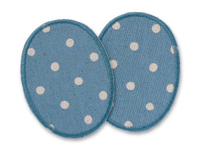 2 Pünktchen-Knieflicken aus grauem Baumwollcanvas mit hellen Punkten, jeweils 6 x 8 cm, Bügelflicken für schmale Kinderhosen handmade Berlin