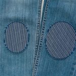 2 Knieflicken Jeans dunkelblau gestreift, 2 Größen