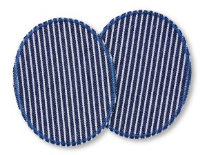 Ovale Jeansflicken blau-hell gestreift, Knieflicken Oshkosh-Jeansstoff 8 x 10 cm, Hosenflicken Bügelflicken für Kinderhosen handmade Berlin Piratenbande