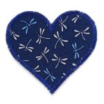 Herz Flicken Libelle dunkelblau, 8,5 x 8 cm, Patch Aufnäher