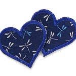 2 Herz Patches Libelle dunkelblau, 5,5 x 5 cm, Flicken zum aufbügeln