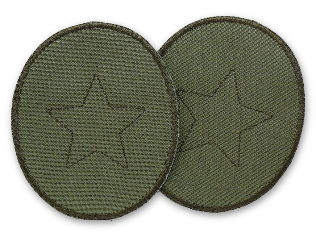 2 Flicken für Regenhosen olivgrün, 10 x 12 cm – ovale Cordura-Knieflicken mit gesticktem Stern, wasserdicht, zum Aufnähen für Regenhosen und Matschhosen handmade Berlin