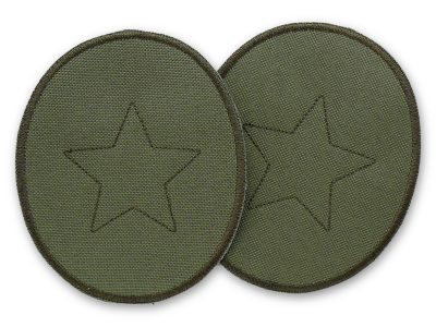 2 Flicken für Regenhosen olivgrün, 10 x 12 cm – ovale Cordura-Knieflicken mit gesticktem Stern, wasserdicht, zum Aufnähen für Regenhosen und Matschhosen handmade Berlin