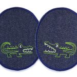 2 Krokodil Knieflicken Jeans, 8 x 10 cm, Bügelflicken Kinder