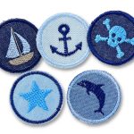 Set 5 Jeansflicken mini maritim, 4 cm, Patches zum aufbügeln