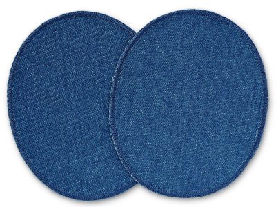 Zwei große ovale Knieflicken zum aufbügeln aus robustem mittelblauem Jeansstoff, in 2 Größen: 8 x 10 cm und 10 x 12 cm, Bügelflicken mittelblau, handmade in Berlin von Piratenbande