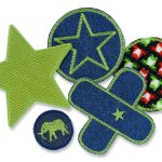 Set 5 Jeansflicken grün Stern Elefant Frosch