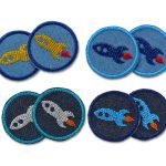 Set Rakete Jeansflicken, 4 Farben, 4 cm, Patches zum aufbügeln