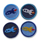 Set Rakete Jeansflicken, 4 Farben, 4 cm, Patches zum aufbügeln