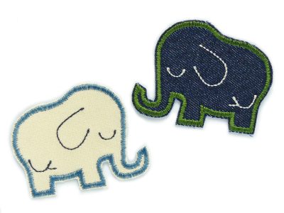 Elefanten Bügelpatch aus Jeansstoff in 2 Farben: dunkelblau und naturfarben, 6,5 x 5 cm, einzelner gestickter Elefant als Jeansflicken oder Deko-Aufnäher handmade Berlin