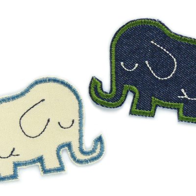 Elefanten Bügelpatch aus Jeansstoff in 2 Farben: dunkelblau und naturfarben, 6,5 x 5 cm, einzelner gestickter Elefant als Jeansflicken oder Deko-Aufnäher handmade Berlin