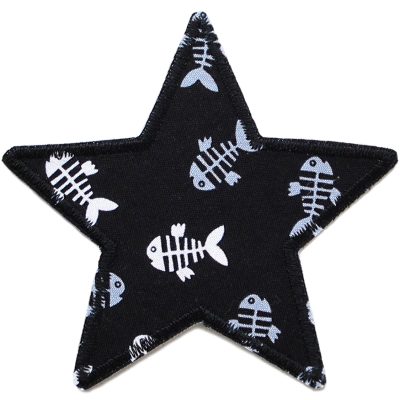 Stern Fischgräten Aufnäher schwarz, 10 cm