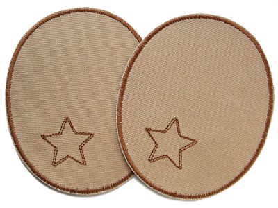 2 XL Knieflicken aus hellbraunem Baumwollcanvas mit gesticktem braunem Stern, jeweils 10 x 12 cm, ovale Bügelflicken für Kinderhosen und Erwachsene handmade Berlin