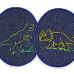 2 Jeans Knieflicken Dinosaurier, 8 x 10 cm