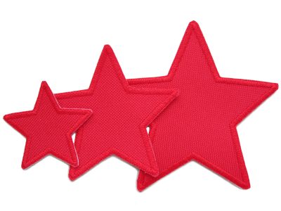 Rote Stern-Cordura-Flicken zum Aufnähen für Regenhosen in 3 Größen: 5 x 5 cm, 8 x 8 cm und 10 x 10 cm, sternförmige Regenhosen-Aufnäher aus wasserdichtem Cordura rot handmade Berlin