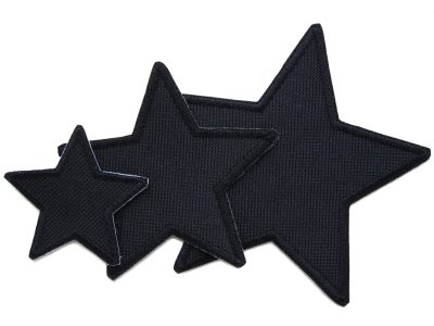 Schwarze Stern-Cordura-Flicken zum Aufnähen für Regenhosen in 3 Größen: 5 x 5 cm, 8 x 8 cm und 10 x 10 cm, sternförmige Regenhosen-Aufnäher aus wasserdichtem schwarzem Cordura handmade Berlin