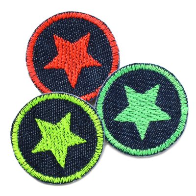 Set 3 Jeansflicken Sternchen mini neon, 4 cm