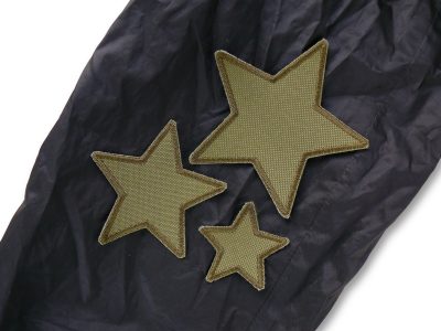 Olivgrüne Stern Cordura-Flicken auf Regenhose, 3 Größen, wasserdichter Cordura olivgrün, Regenhosen-Aufnäher handmade Berlin