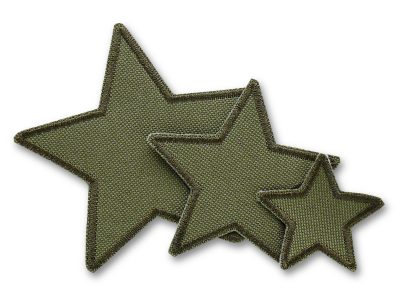 Regenhosen Flicken Stern olivgrün in 3 Größen – 5 x 5 cm, 8 x 8 cm und 10 x 10 cm aus wasserdichtem olivgrünem Cordura, Stern-Aufnäher für Regenhosen handmade Berlin