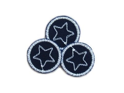 3 Mini Stern-Patches schwarz mit nachtleuchtendem Garn, Ø 3 cm, Glow in the Dark Bügelflicken für Minilöcher in Shirts und Jacken handmade Berlin