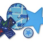 Set 4 Hosenflicken Stern Auto blau, Aufnäher zum aufbügeln