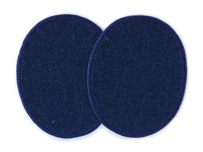 große Jeansflicken zum aufbügeln aus dunkelblauem Jeansstoff – 2 ovale Knieflicken 8 x 10 cm oder 10 x 12 cm, einfarbig dunkelblau, Bügelflicken handmade Berlin