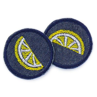 Mini Patches mit aufgestickten Zitronen, kleine Bügelflicken aus Jeansstoff