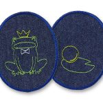 2 Knieflicken Froschkönig, 8 x 10 cm, Bügelflicken für Jeans