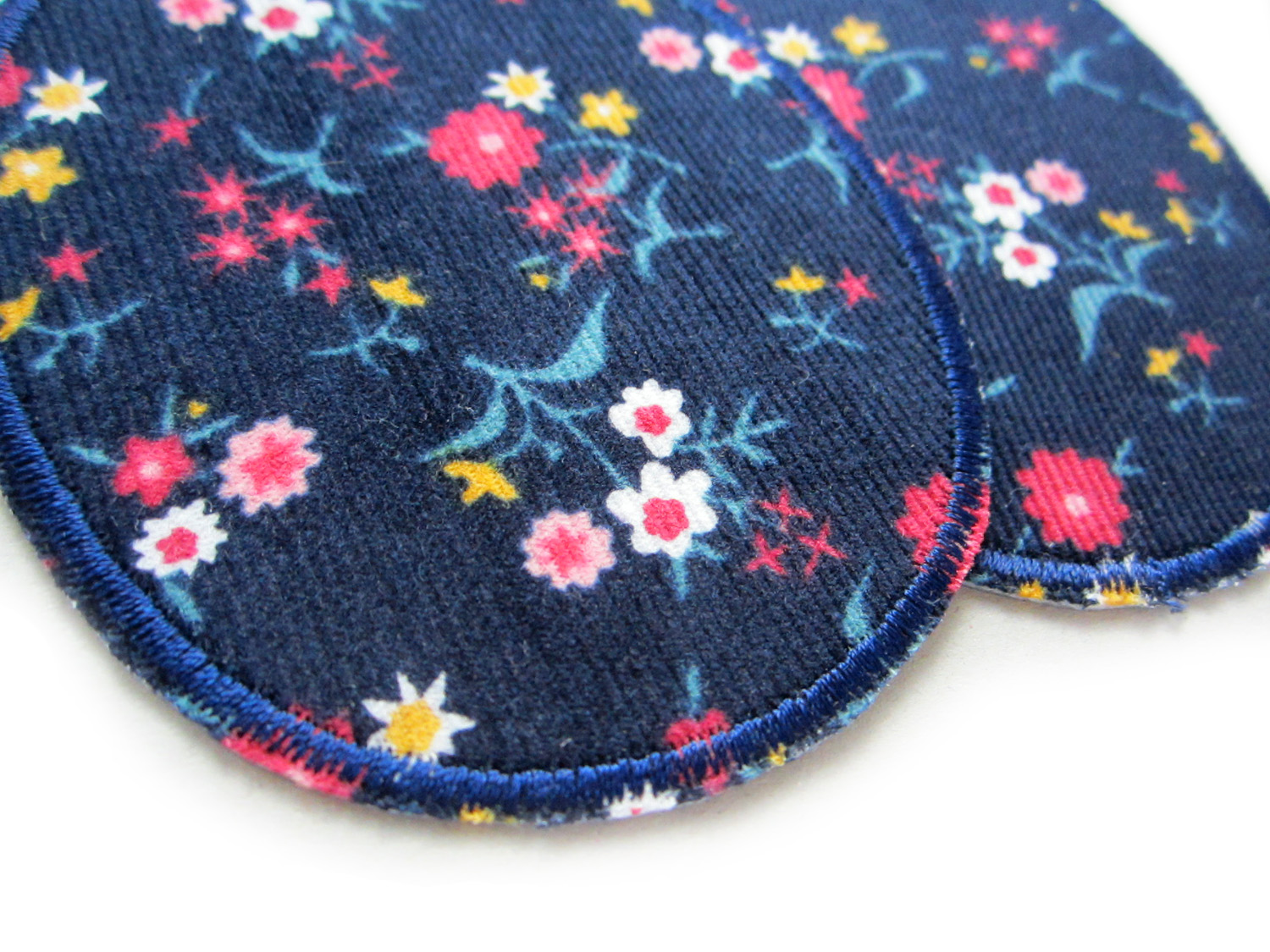 2 Knieflicken Blümchen Cord dunkelblau, 8 x 10 cm – Bild 3