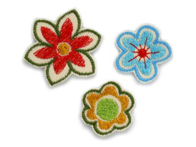 Blumen Patches zum aufbügeln im 3er Set, Blüten-Aufnäher als Accessoire für Jacke, Shirt oder Hose, als Mini Flicken zum reparieren von ganz kleinen Löchern oder Flecken, Handmade in Berlin