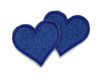 2 Herz Jeansflicken blau, Bügelflicken für die Jeans oder Accessoire für Jacken – einfarbige herzförmige Bügelflicken aus dunkelblauem Jeansstoff, jeweils 5,5 x 5 cm, handmade Berlin