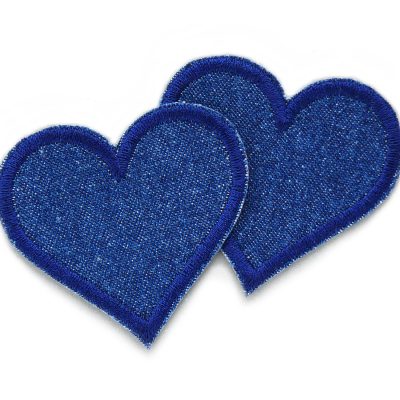 2 Herz Jeansflicken blau, Bügelflicken für die Jeans oder Accessoire für Jacken