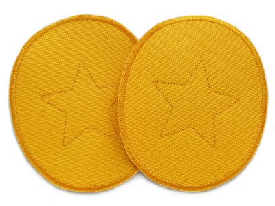 2 Regenhosen-Aufnäher aus wasserdichtem gelbem Cordura mit gesticktem Stern, jeweils 10 x 12 cm, Flicken zum Aufnähen oder Aufkleben für Regenhosen und Matschhosen handmade Berlin