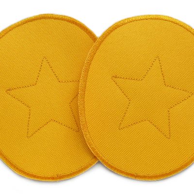 2 Regenhosen-Aufnäher aus wasserdichtem gelbem Cordura mit gesticktem Stern, jeweils 10 x 12 cm, Flicken zum Aufnähen oder Aufkleben für Regenhosen und Matschhosen handmade Berlin
